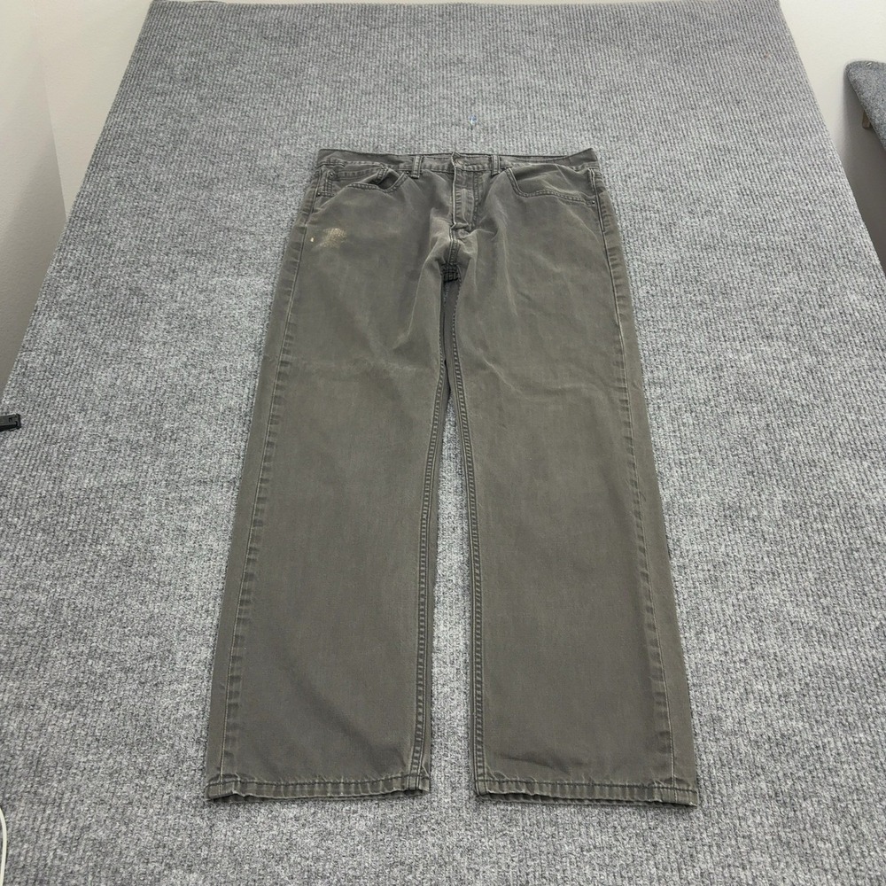 Levis 505 Jeans Mens 36x30 Grey Cotton Straight Leg Faded Workwear Casual Street
